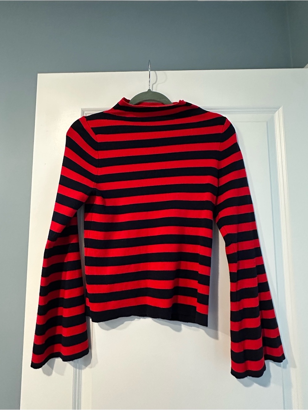 Anthropologie Maeve Red and Navy Striped Long Sleeve Top